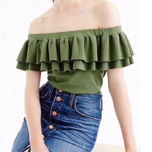 JCrew off the shoulder sweater olive green